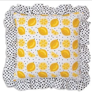 NEW! HOT ITEM! Farmhouse Lemon and Polka Dot Ruffled Throw Pillow Country Citrus
